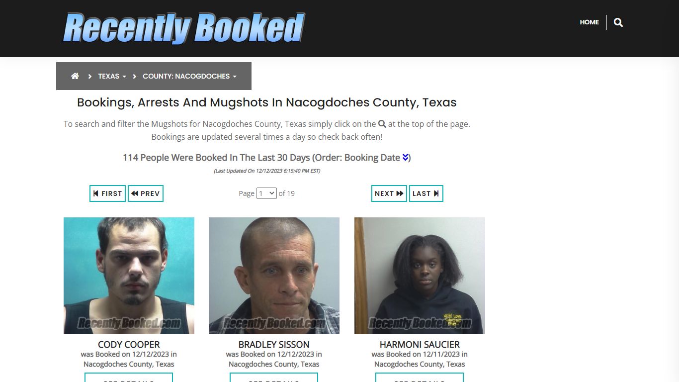 Bookings, Arrests and Mugshots in Nacogdoches County, Texas