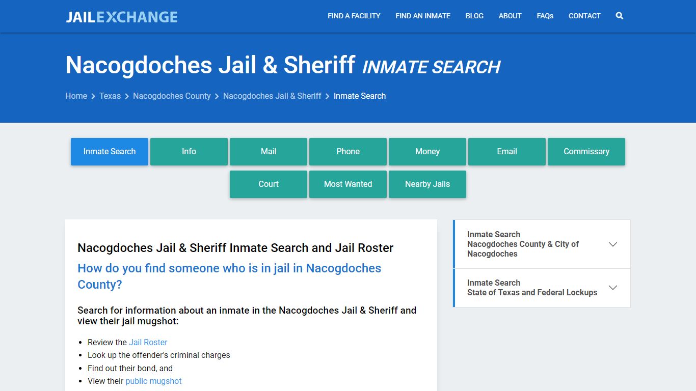 Inmate Search: Roster & Mugshots - Nacogdoches Jail & Sheriff, TX